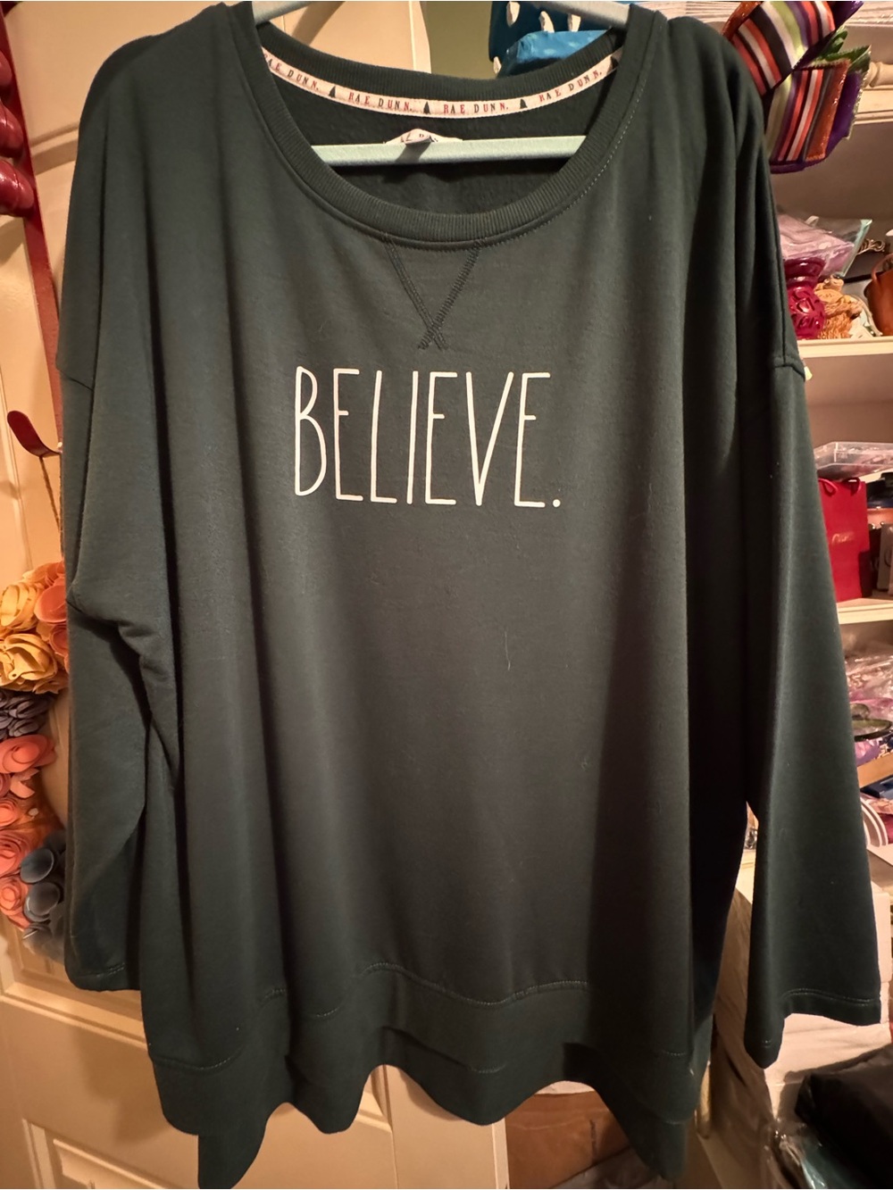 Rae Dunn Forest Green "BELIEVE." Sweatshirt, NWOT 3X L/S